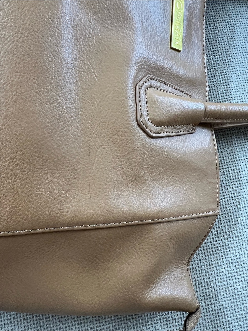 Joy & Iman Camel Brown Faux Leather Tote Bag – Large Zip Top Shoulder Purse - Picture 4 of 11